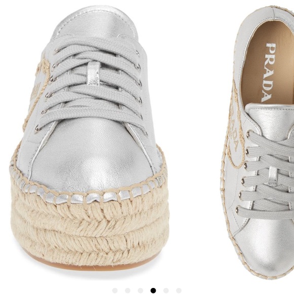 Prada espadrille platform sneakers sandal shoes silver - Picture 4 of 5